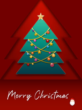 Christmas card with christmas tree and santa claus