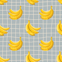 Vector seamless summer pattern with bananas on retro geometry background.