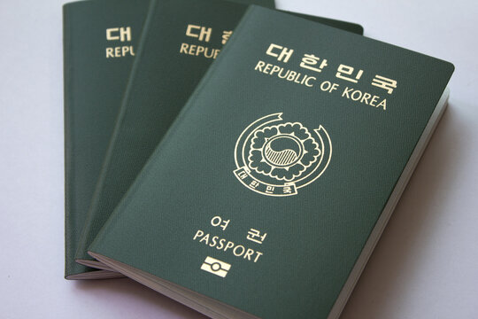 close up Republic of Korea passport isolated white background.