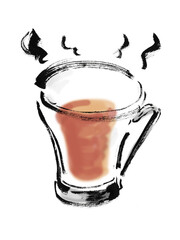 手描き筆書きの透明なグラスに入った紅茶のイラスト