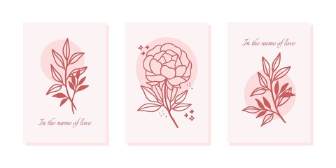 Fototapeta na wymiar Valentine's day card template with flower and leaf branch elements