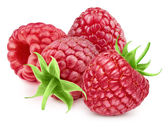 Raspberri berry with leaves isolated on white background