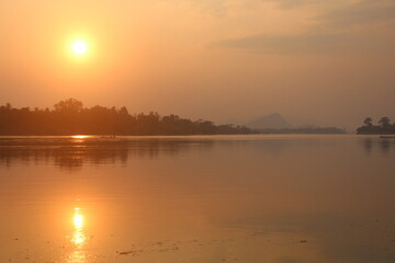 Cambodia. Mekong river. Sunset on the Mekong River, in the province of Stung Treng, border with Laos. 