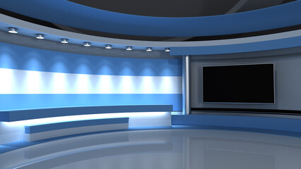 TV studio. Argentina. Argentine flag. News studio. Loop animation. Background for any green screen or chroma key video production. 3d render. 3d