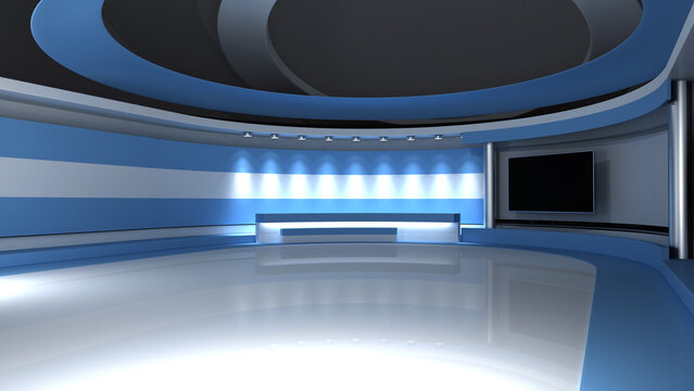 TV studio. Argentina. Argentine flag. News studio. Loop animation. Background for any green screen or chroma key video production. 3d render. 3d