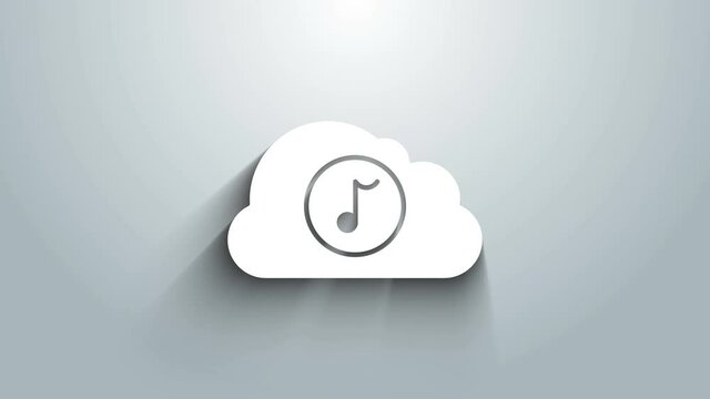 White Music streaming service icon isolated on grey background. Sound cloud computing, online media streaming, online song, audio wave. 4K Video motion graphic animation