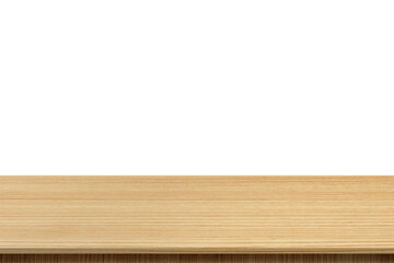Wooden board empty table on white background, can be used for display or montage your products.Mock up for display of product.