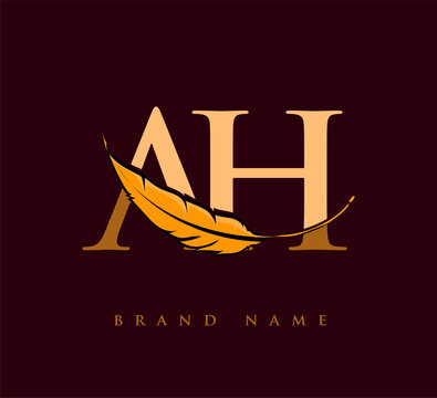 Initial letter AH logo with Feather Company Name, Simple and Clean Design. Vector Logo for Business and Company