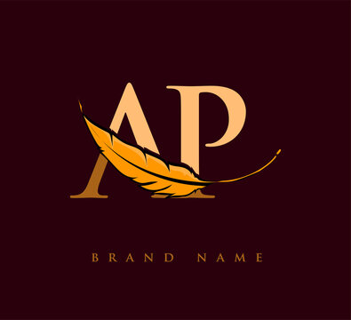 Initial letter AP logo with Feather Company Name, Simple and Clean Design. Vector Logo for Business and Company