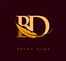 Initial letter BD logo with Feather Company Name, Simple and Clean Design. Vector Logo for Business and Company