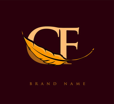 Initial letter CF logo with Feather Company Name, Simple and Clean Design. Vector Logo for Business and Company