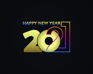 Happy New Year elegant design of gold 2021 numbers. Typography for 2021 luxury designs. Vector Illustration. Isolated on blue background.