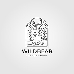 wild bear vintage adventure logo line art vector symbol illustration design