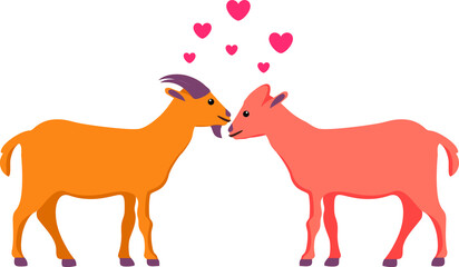 Valentines day animal Couple Goat flat design