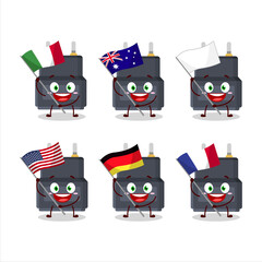 Adapter connector cartoon character bring the flags of various countries
