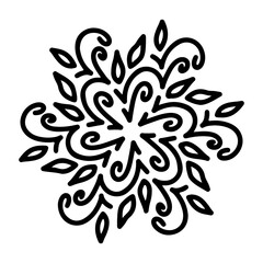Abstract mandala ornament. Snowflake pattern. Black and white authentic background. Vector illustration.