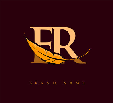 Initial letter ER logo with Feather Company Name, Simple and Clean Design. Vector Logo for Business and Company