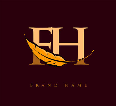 Initial letter FH logo with Feather Company Name, Simple and Clean Design. Vector Logo for Business and Company