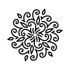 Abstract mandala ornament. Snowflake pattern. Black and white authentic background. Vector illustration.