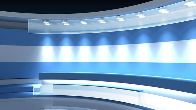 TV studio. Loop animation. News studio. Background for any green screen or chroma key video production. 3d render. 3d