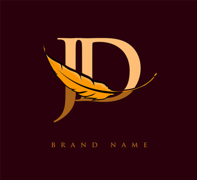 Initial letter JD logo with Feather Company Name, Simple and Clean Design. Vector Logo for Business and Company