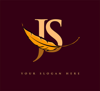 Initial letter JS logo with Feather Company Name, Simple and Clean Design. Vector Logo for Business and Company