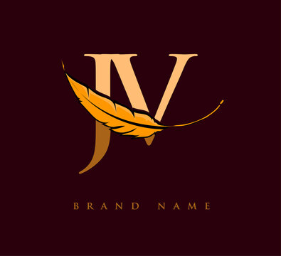 Initial letter JV logo with Feather Company Name, Simple and Clean Design. Vector Logo for Business and Company