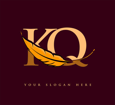 Initial letter KQ logo with Feather Company Name, Simple and Clean Design. Vector Logo for Business and Company