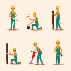 Group of construction workers in hard hats