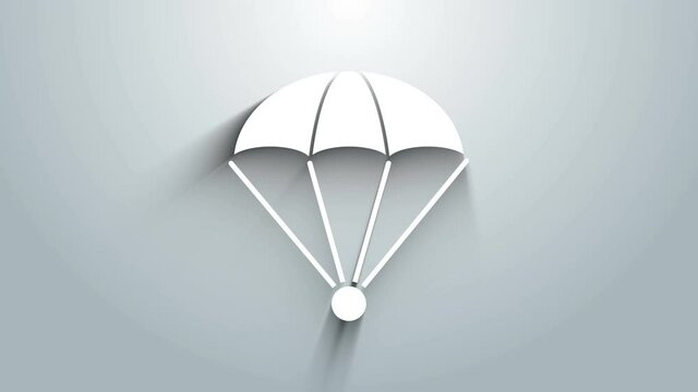 White Parachute icon isolated on grey background. 4K Video motion graphic animation