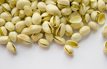 close up Pile of Pistachios isolated on white background.