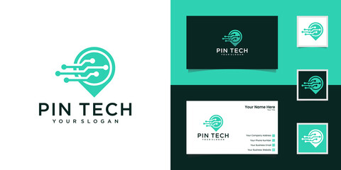 Point tech logo with line art style. creative technology, electronics, digital, logotype, for icon or concept. and business card design
