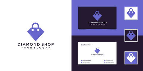 diamond and shop logo combination. Jewelry and sale symbol or icon. Unique gem and market logotype design template and business card