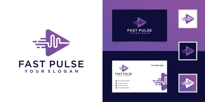 Play pulse logo design concept Vector music logo template and business card
