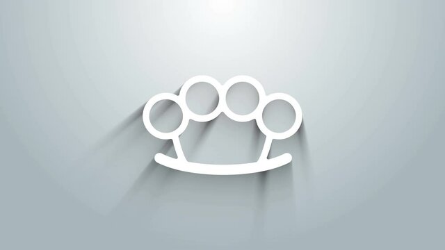 White Brass knuckles icon isolated on grey background. 4K Video motion graphic animation
