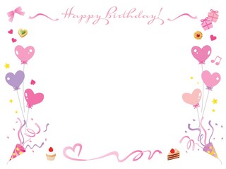 リボンやクラッカーやケーキのピンクのお誕生日フレーム