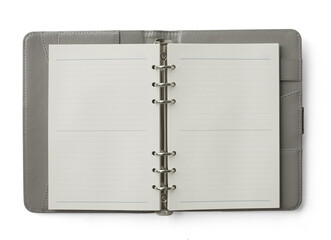 Open diary, planner or notebook. Office and business supplies for lists, reminders, schedules or agendas.