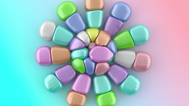 The movement of inflating and deflating balls. Abstract relax video. Bright color 3d animation.