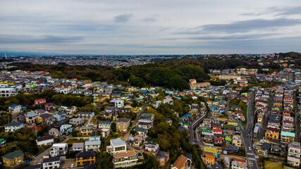 Fototapeta na wymiar Skyline Aerial view in Kamakura 