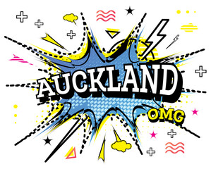 Auckland Comic Text in Pop Art Style Isolated on White Background.