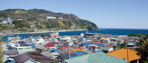 静岡県賀茂郡東伊豆町稲取の町並みです。