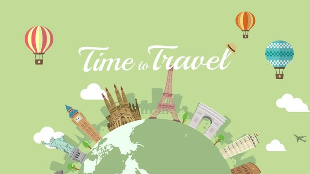 Travel, vacation, sightseeing animation banner (4K) . World heritage and world famous buildings.