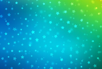 Light Blue, Green vector texture with colored snowflakes, stars.
