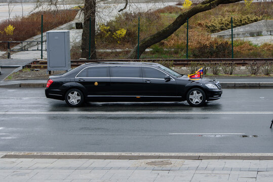 Vladivostok, Russia - April 26, 2019: The limousine (Mercedes) of the Korean leader Kim Jong-un goes across Vladivostok.