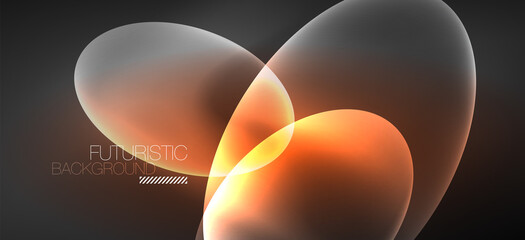 Neon ellipses abstract backgrounds. Shiny bright round shapes glowing in the dark. Vector futuristic illustrations for covers, banners, flyers and posters and other