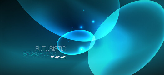 Neon ellipses abstract backgrounds. Shiny bright round shapes glowing in the dark. Vector futuristic illustrations for covers, banners, flyers and posters and other