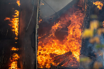 Flame of fire in a burning house. Fire