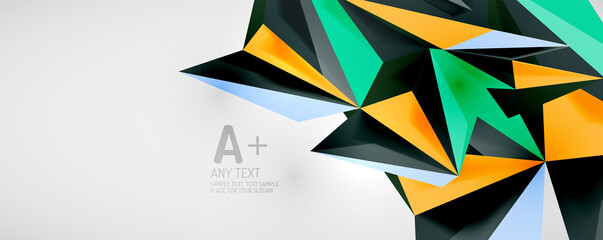 Vector triangle geometric backgrounds. Low poly 3d shape on light backdrop. Vector illustration for covers, banners, flyers and posters and other designs