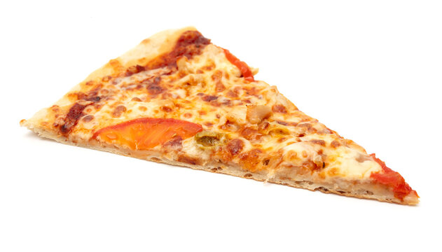 Slice of pizza isolated on a white background.