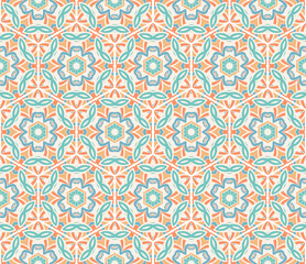 ceramic tiles in the shape of hexagons. hand-drawn seamless pattern. vector color illustration.